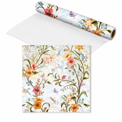 📢📢40 % RABATT !! ⏰ Elektrostatische Regenbogen-Fensterfolie mit dekorativem Blumenmuster