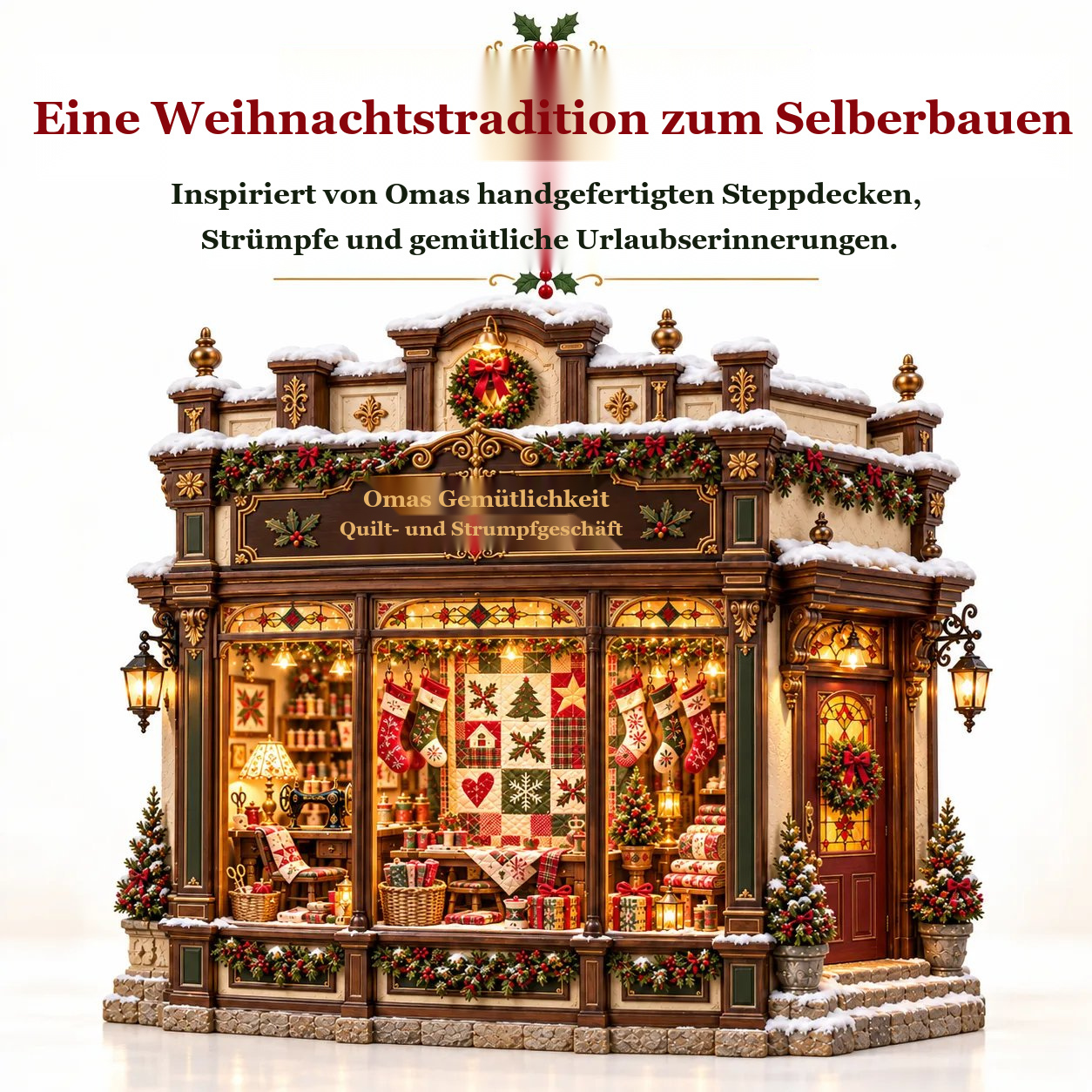 🧵 Omas gemütlicher Quiltladen – DIY-Bausatz 🎄 | Beleuchtete Weihnachtsminiatur | Gestalte deine eigene Weihnachtstradition