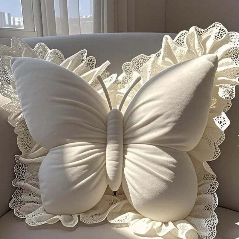 📢📢49 % RABATT !! ⏰ Elegantes schmetterlingsförmiges Zierkissen mit Spitzenbesatz