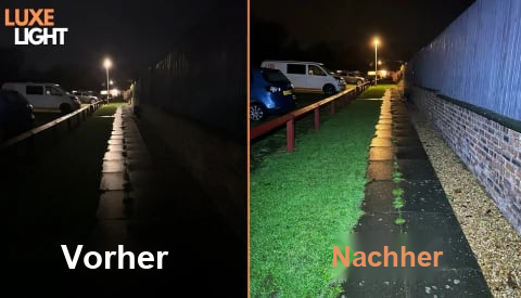 Beispiel derselben Umgebung ohne und mit zusätzlicher Beleuchtung