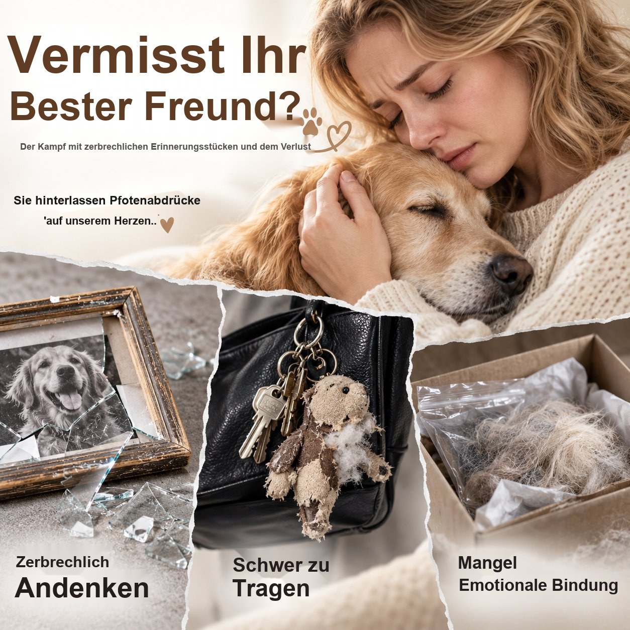 Pfotenförmiger Erinnerungs-Schlüsselanhänger aus Leder zur Aufbewahrung von Tierfell