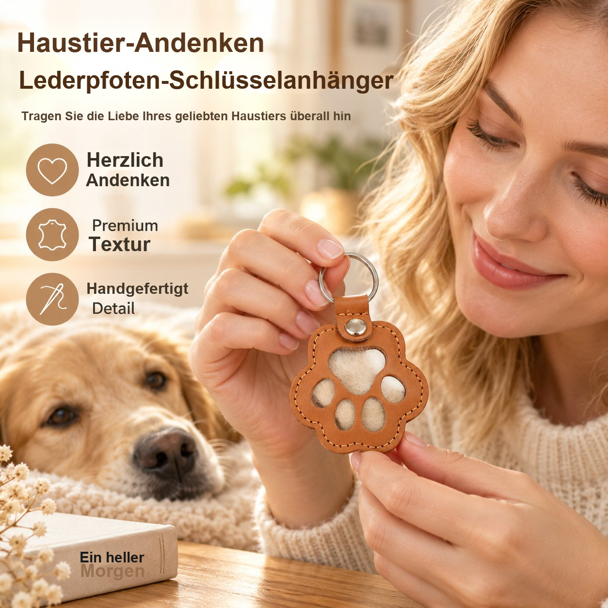 Pfotenförmiger Erinnerungs-Schlüsselanhänger aus Leder zur Aufbewahrung von Tierfell