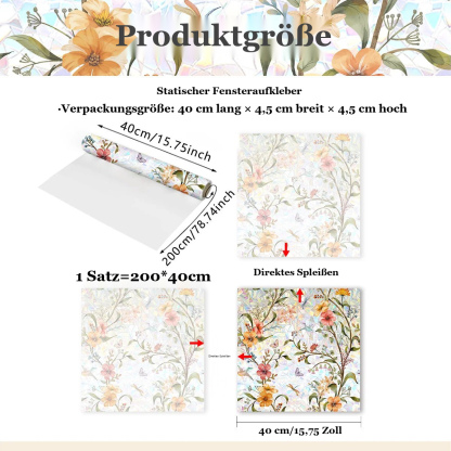 📢📢40 % RABATT !! ⏰ Elektrostatische Regenbogen-Fensterfolie mit dekorativem Blumenmuster