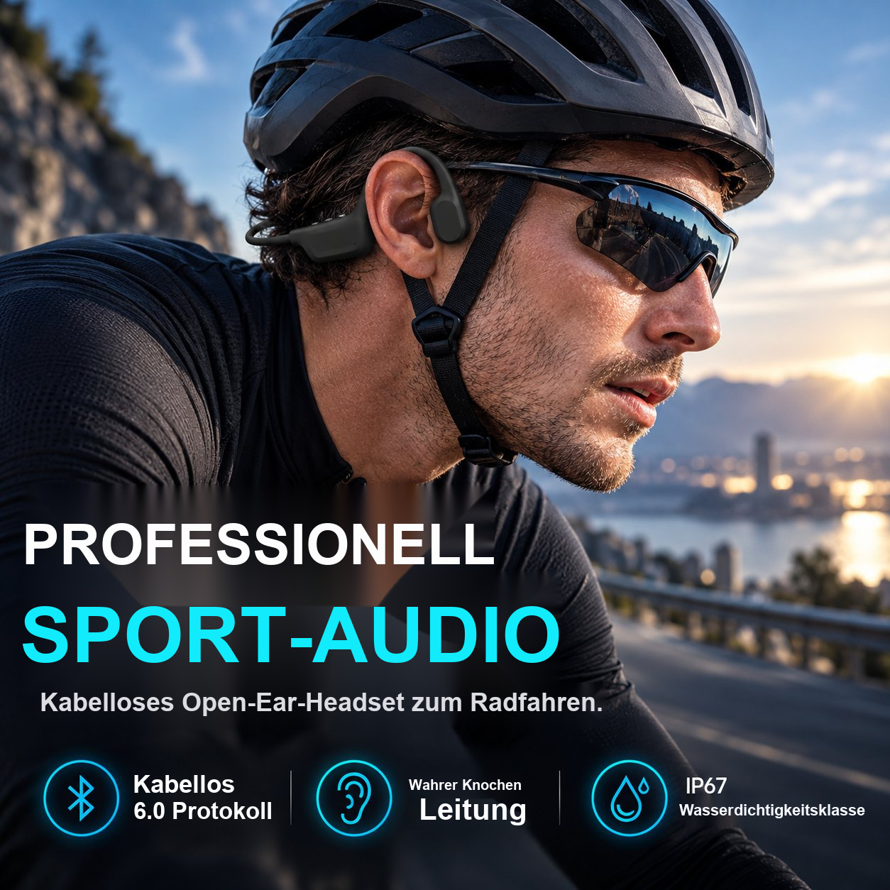 Professionelle Sport-Knochenschallkopfhörer – Bluetooth 6.0, IP67-Wasserschutz, kabelloses Open-Ear-Headset zum Laufen und Radfahren