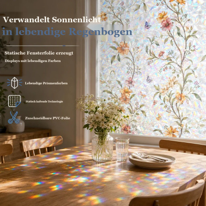 📢📢40 % RABATT !! ⏰ Elektrostatische Regenbogen-Fensterfolie mit dekorativem Blumenmuster