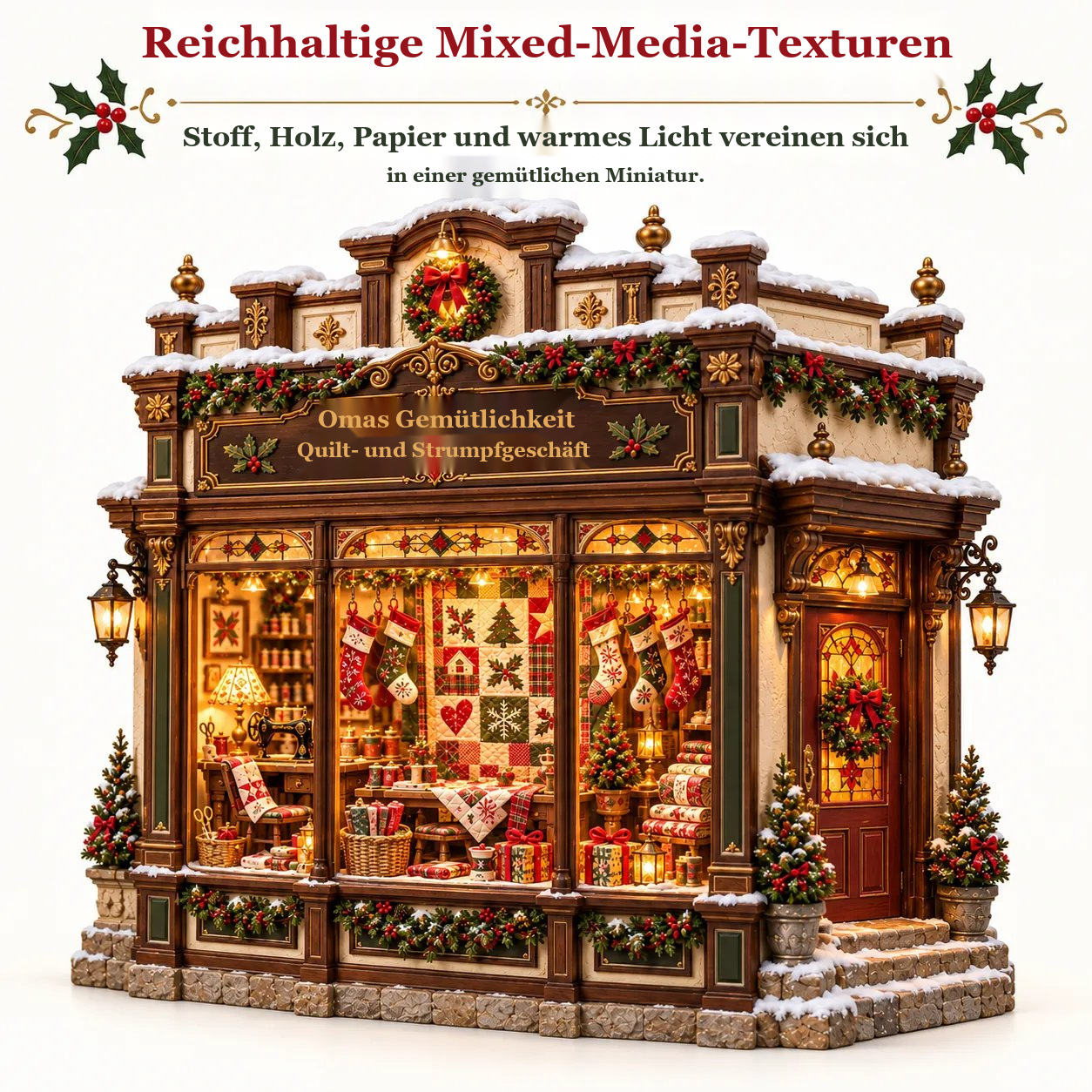 🧵 Omas gemütlicher Quiltladen – DIY-Bausatz 🎄 | Beleuchtete Weihnachtsminiatur | Gestalte deine eigene Weihnachtstradition