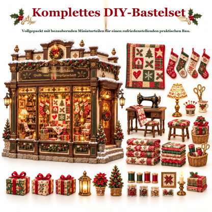 🧵 Omas gemütlicher Quiltladen – DIY-Bausatz 🎄 | Beleuchtete Weihnachtsminiatur | Gestalte deine eigene Weihnachtstradition
