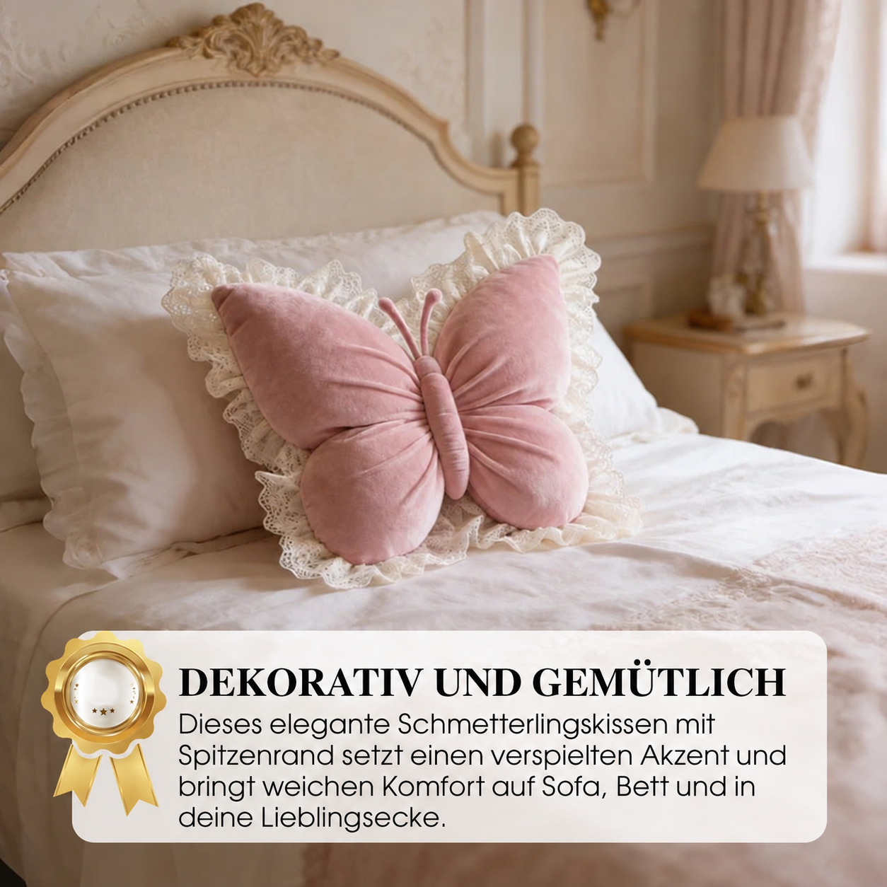 📢📢49 % RABATT !! ⏰ Elegantes schmetterlingsförmiges Zierkissen mit Spitzenbesatz