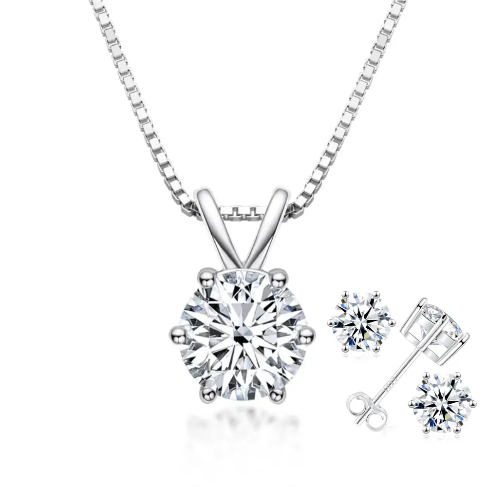 Luxury Solitaire Moissanite Necklace (FREE Earrings included)