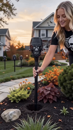 Solar skull flame Halloween pathway lights
