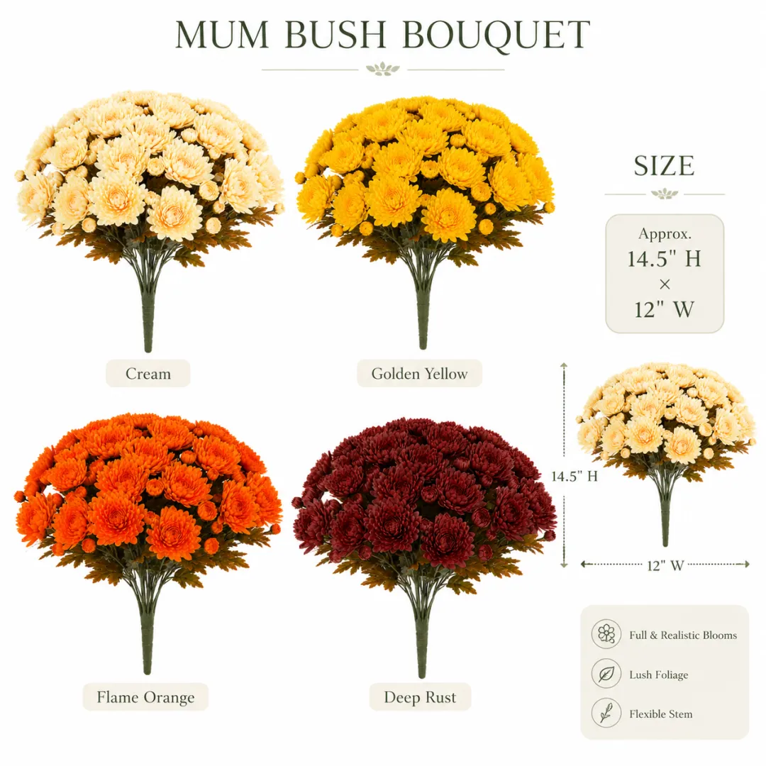 💥Last Day 70% OFF🌼Autumn Bloom Faux Chrysanthemum Bush - UV resistant, Waterproof, Windproof