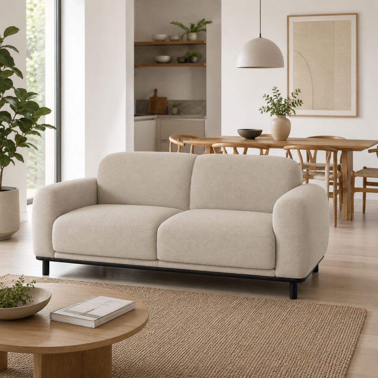 Modernes 2-Sitzer Sofa 180 cm mit weicher Linienführung-SelviaWood