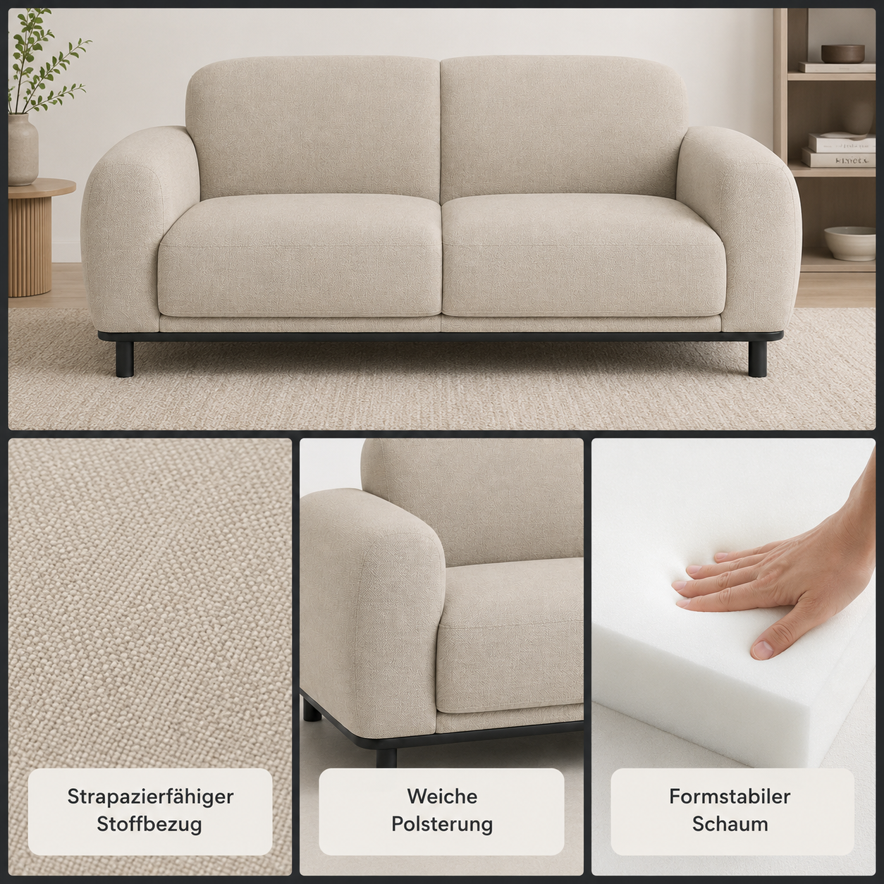 Modernes 2-Sitzer Sofa 180 cm mit weicher Linienführung-SelviaWood