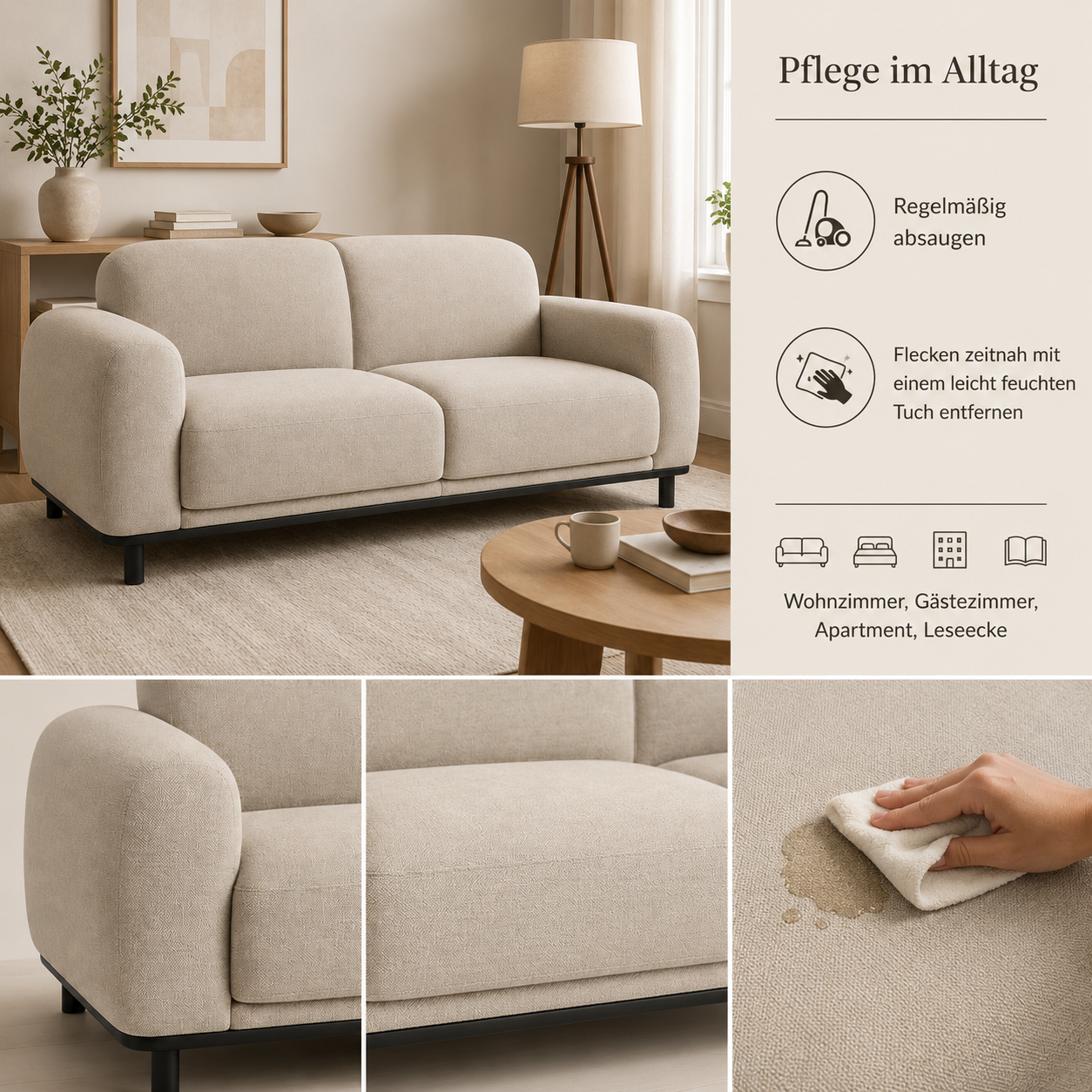 Modernes 2-Sitzer Sofa 180 cm mit weicher Linienführung-SelviaWood