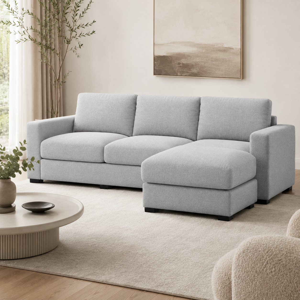 Modulares Ecksofa Hellgrau mit Ottomane