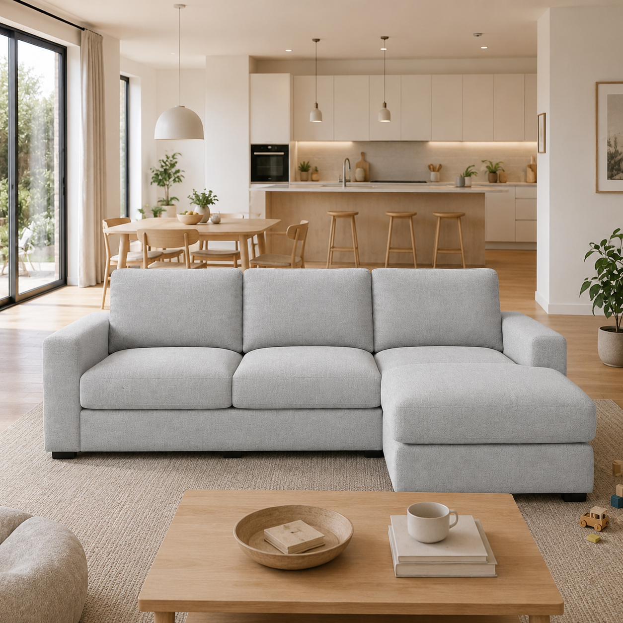 Modulares Ecksofa Hellgrau mit Ottomane