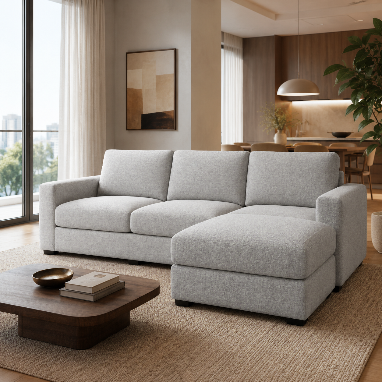 Modulares Ecksofa Hellgrau mit Ottomane