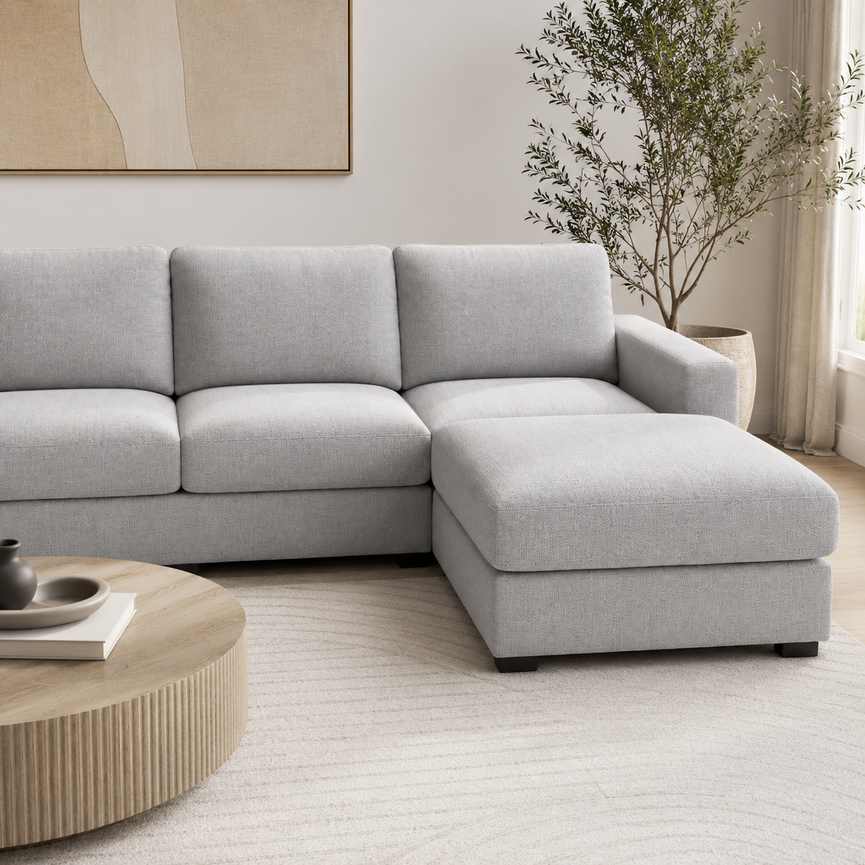 Modulares Ecksofa Hellgrau mit Ottomane
