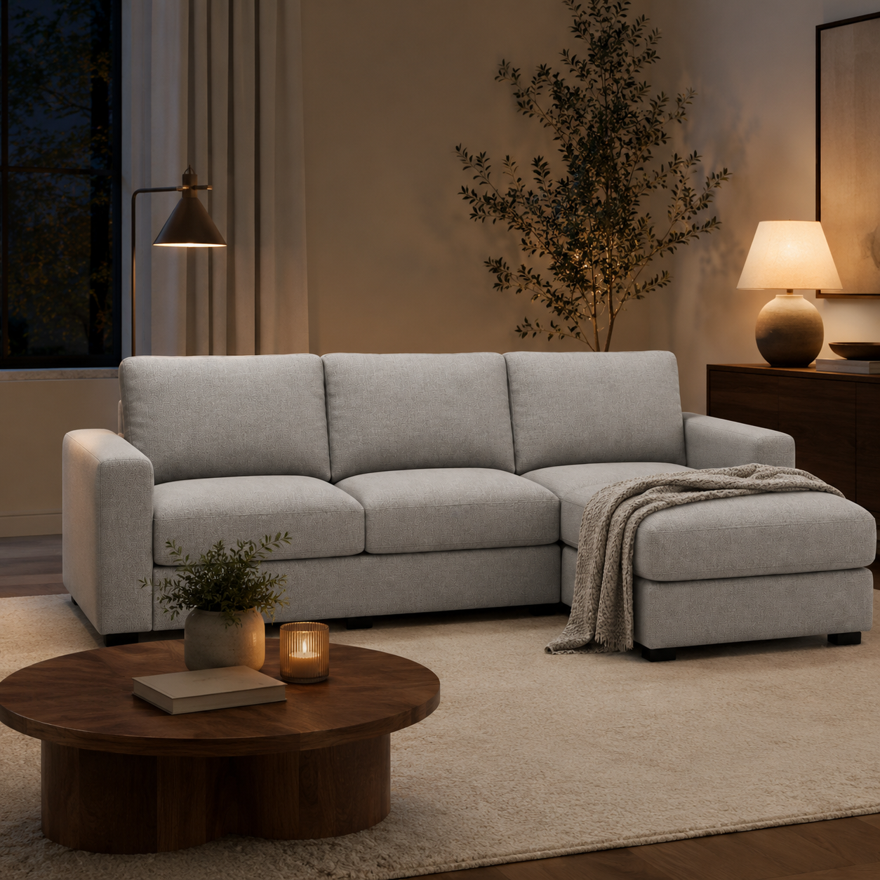 Modulares Ecksofa Hellgrau mit Ottomane