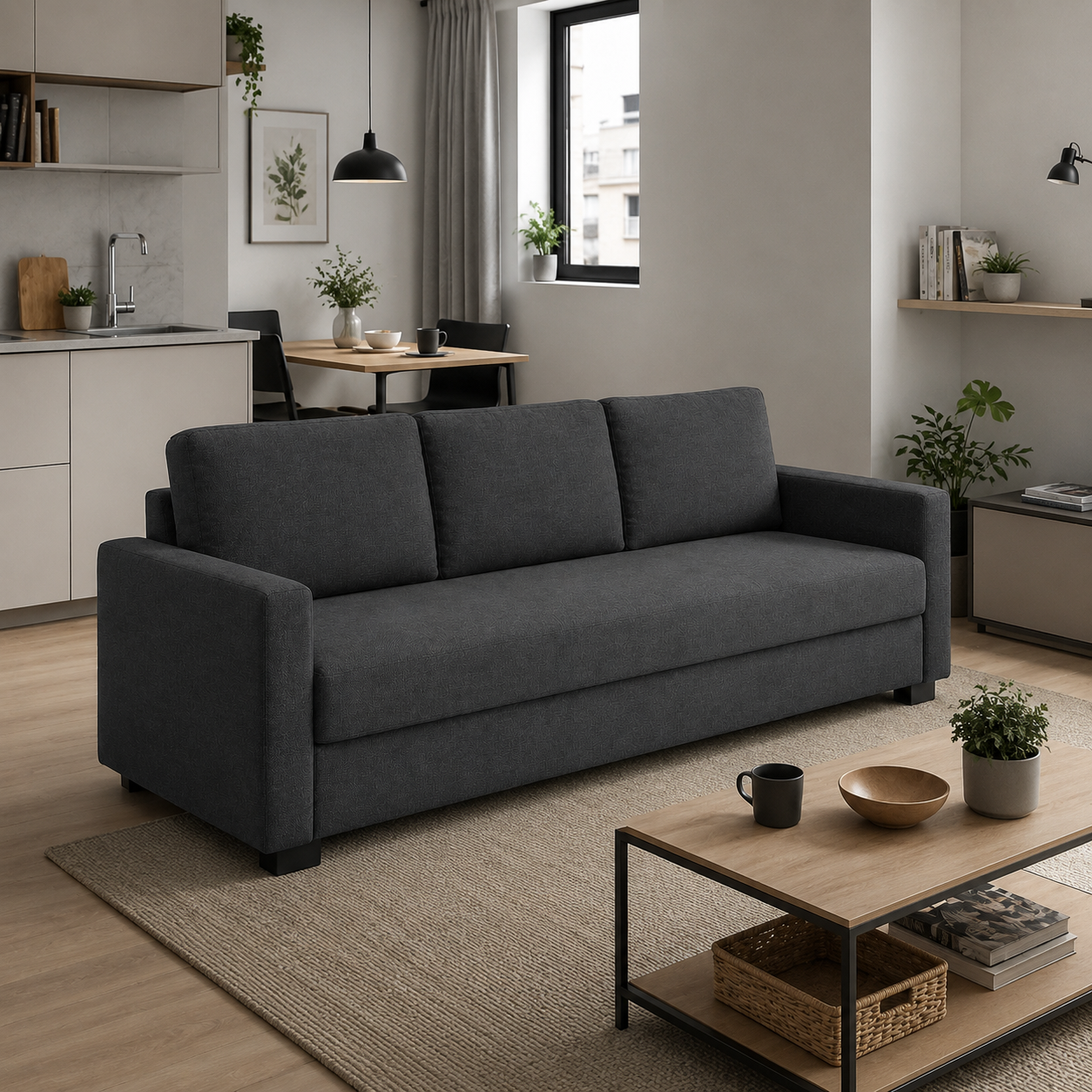 Schlafsofa Dunkelgrau 200 cm mit Bettfunktion-SelviaWood
