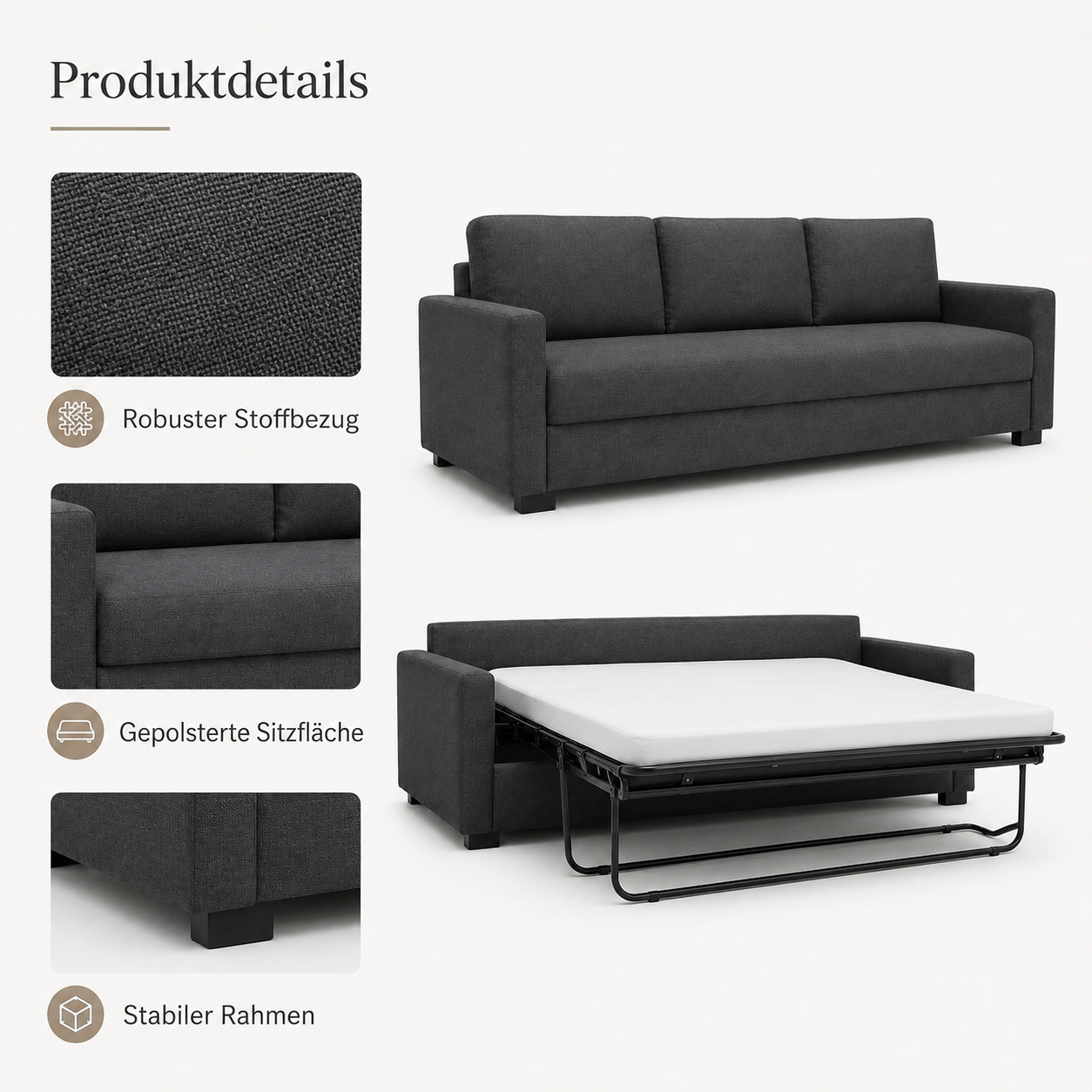 Schlafsofa Dunkelgrau 200 cm mit Bettfunktion-SelviaWood