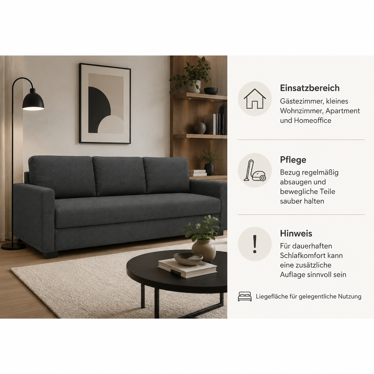 Schlafsofa Dunkelgrau 200 cm mit Bettfunktion-SelviaWood