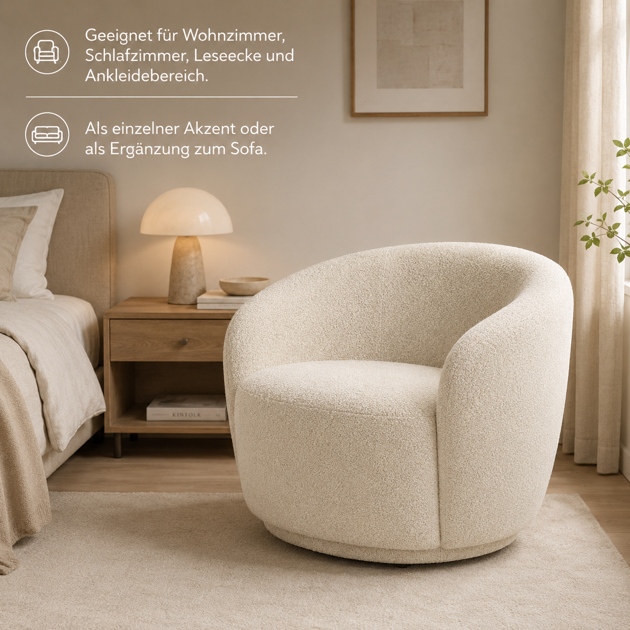 Bouclé Sessel 78 cm mit rundem Rücken-SelviaWood