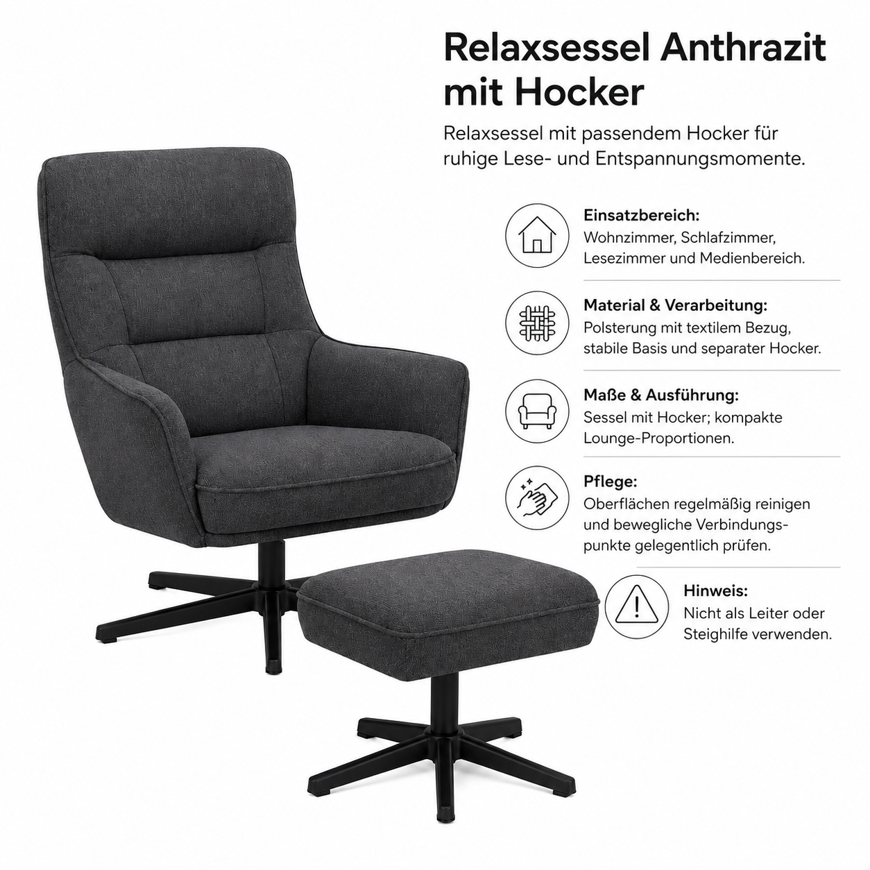 Relaxsessel Anthrazit mit Hocker
