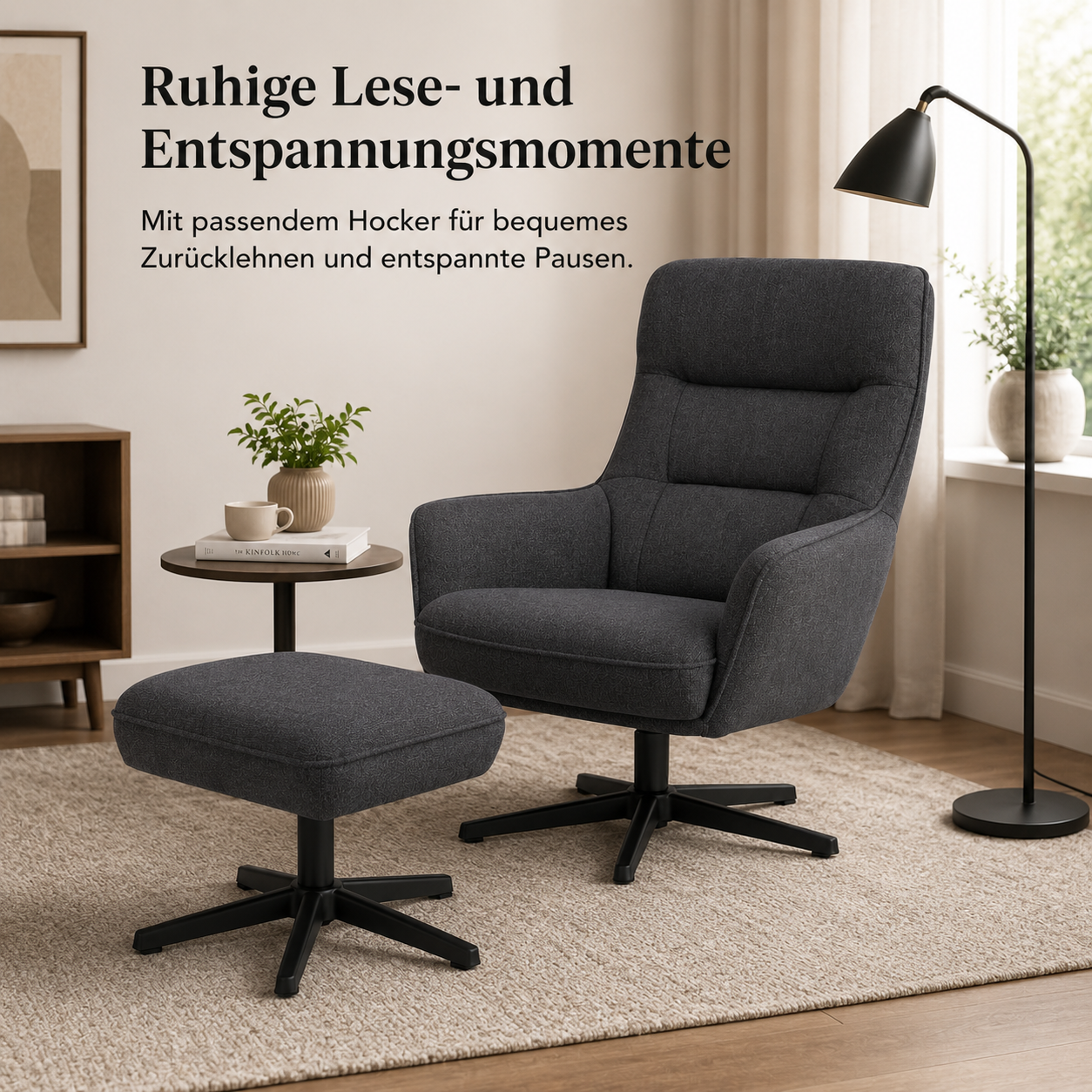 Relaxsessel Anthrazit mit Hocker