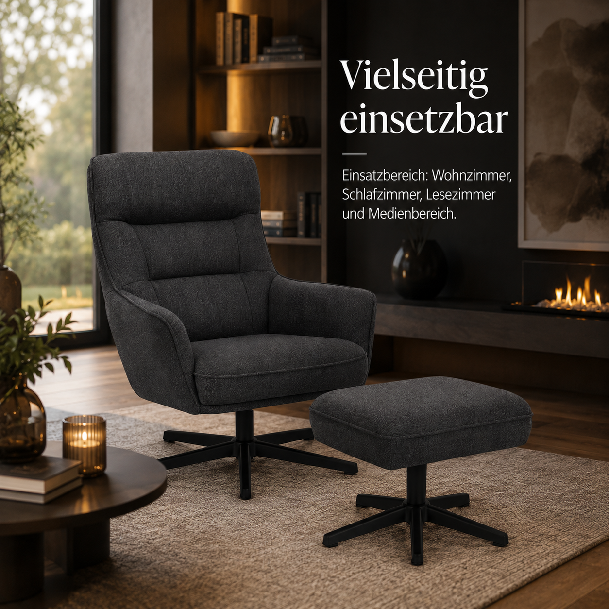 Relaxsessel Anthrazit mit Hocker