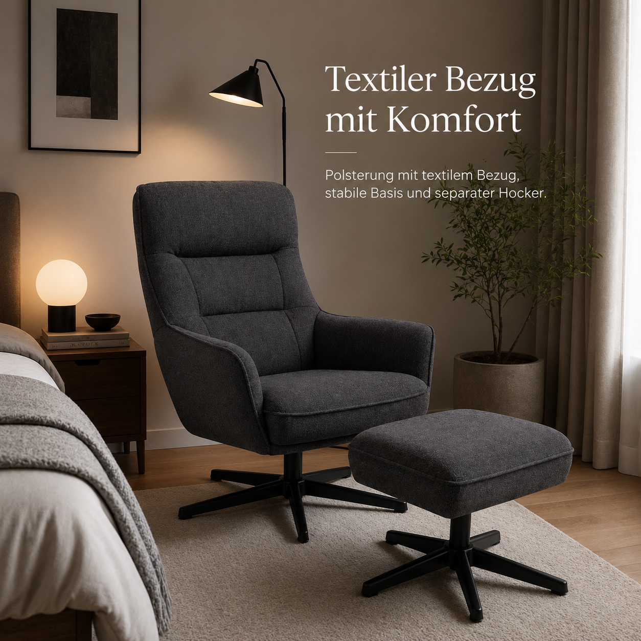 Relaxsessel Anthrazit mit Hocker