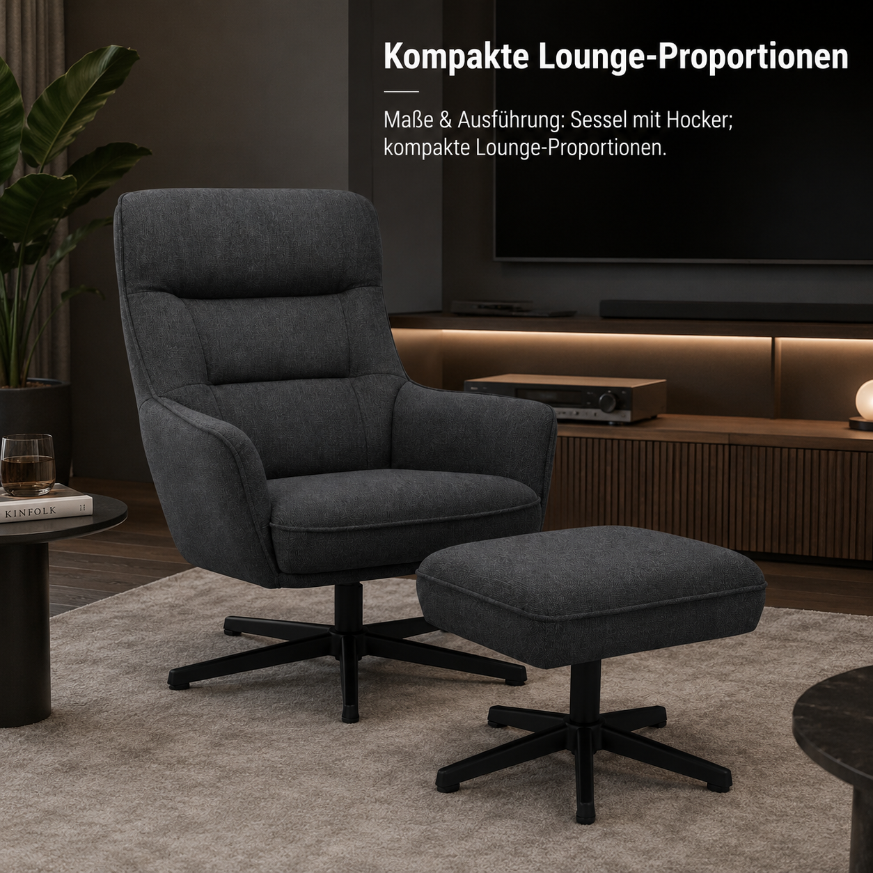 Relaxsessel Anthrazit mit Hocker
