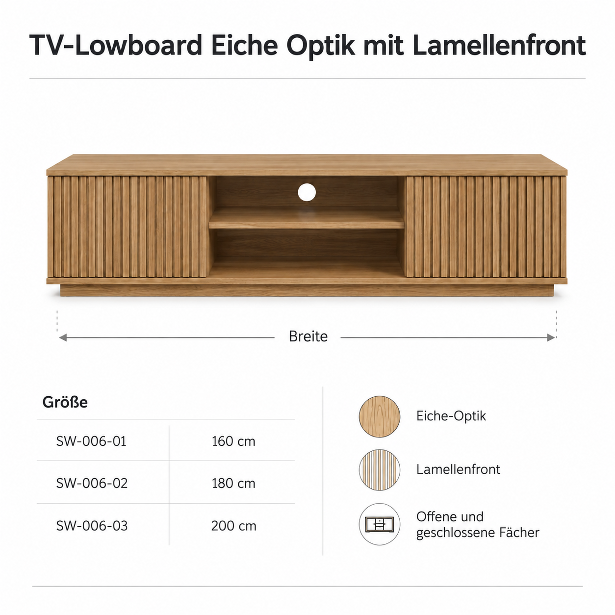 TV-Lowboard Eiche Optik mit Lamellenfront-SelviaWood