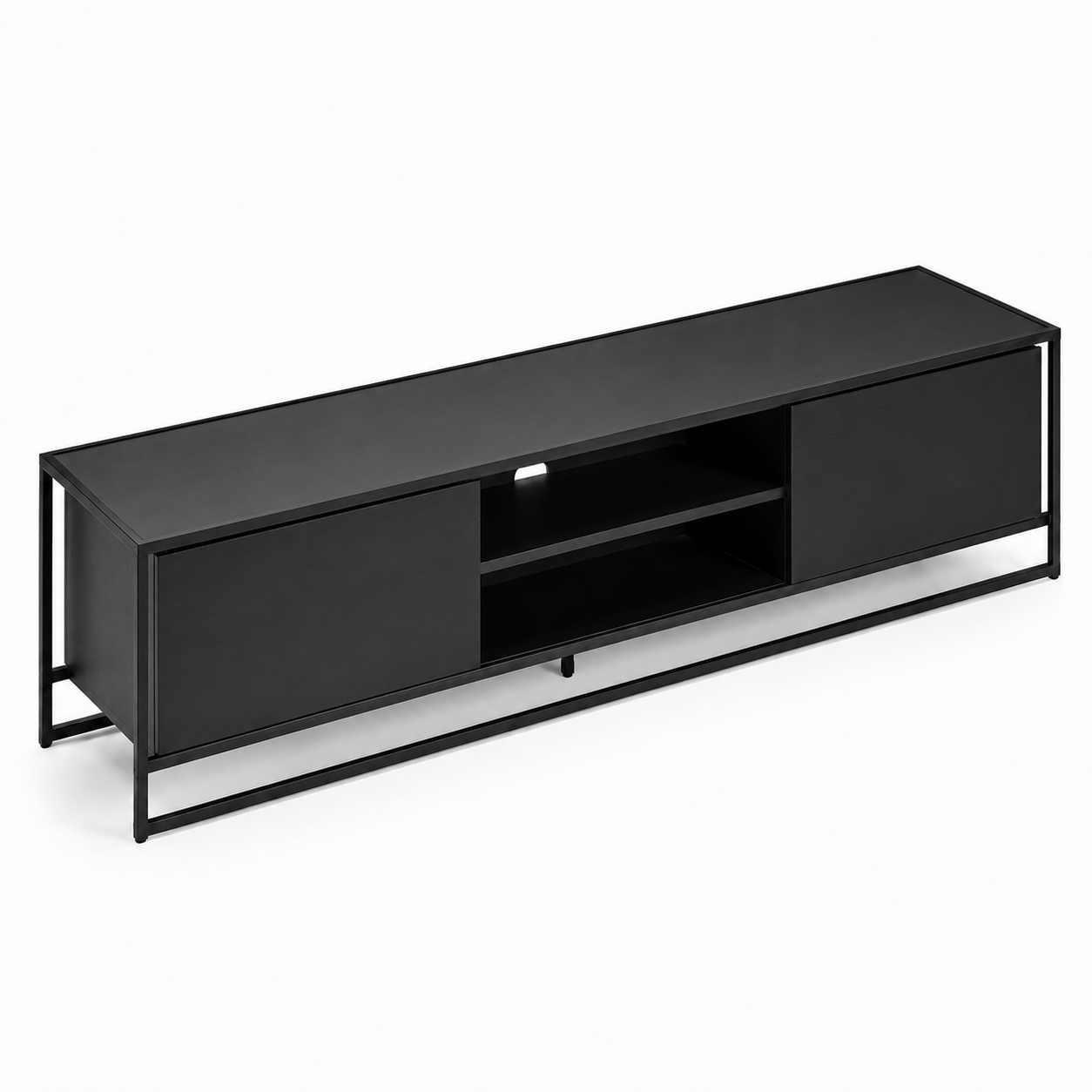 Industrial TV-Lowboard Schwarz 180 cm mit Metallrahmen-SelviaWood