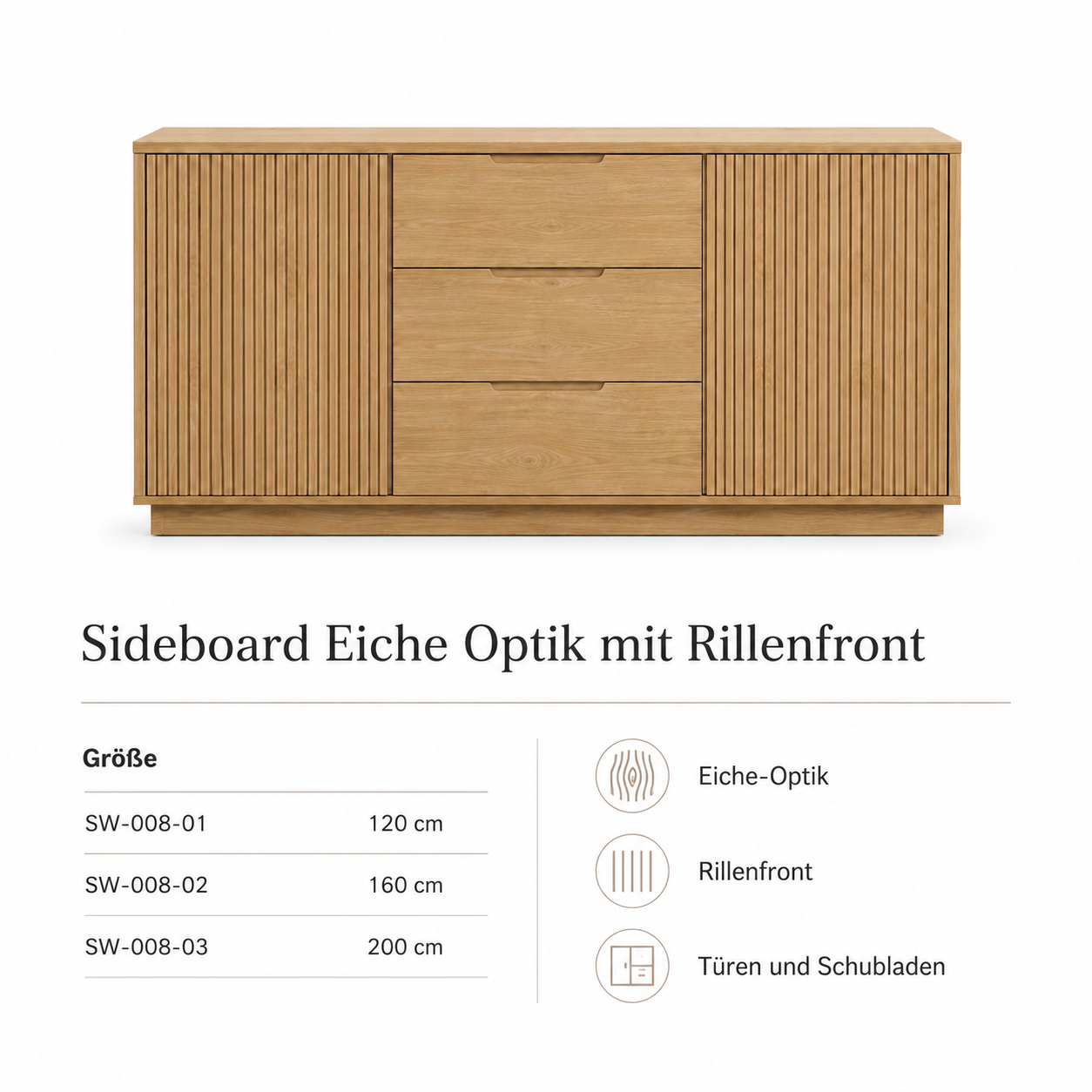 Sideboard Eiche Optik mit Rillenfront