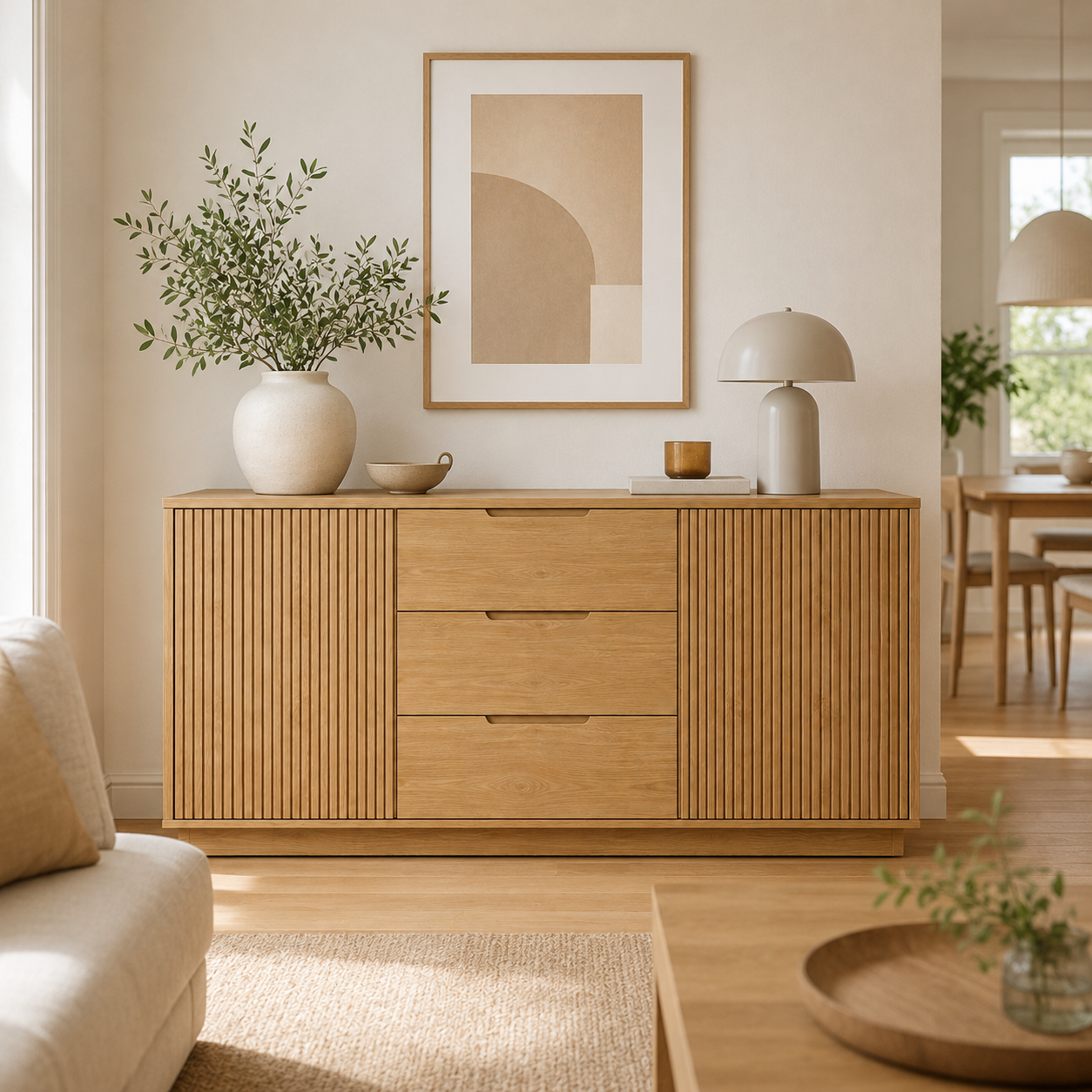 Sideboard Eiche Optik mit Rillenfront