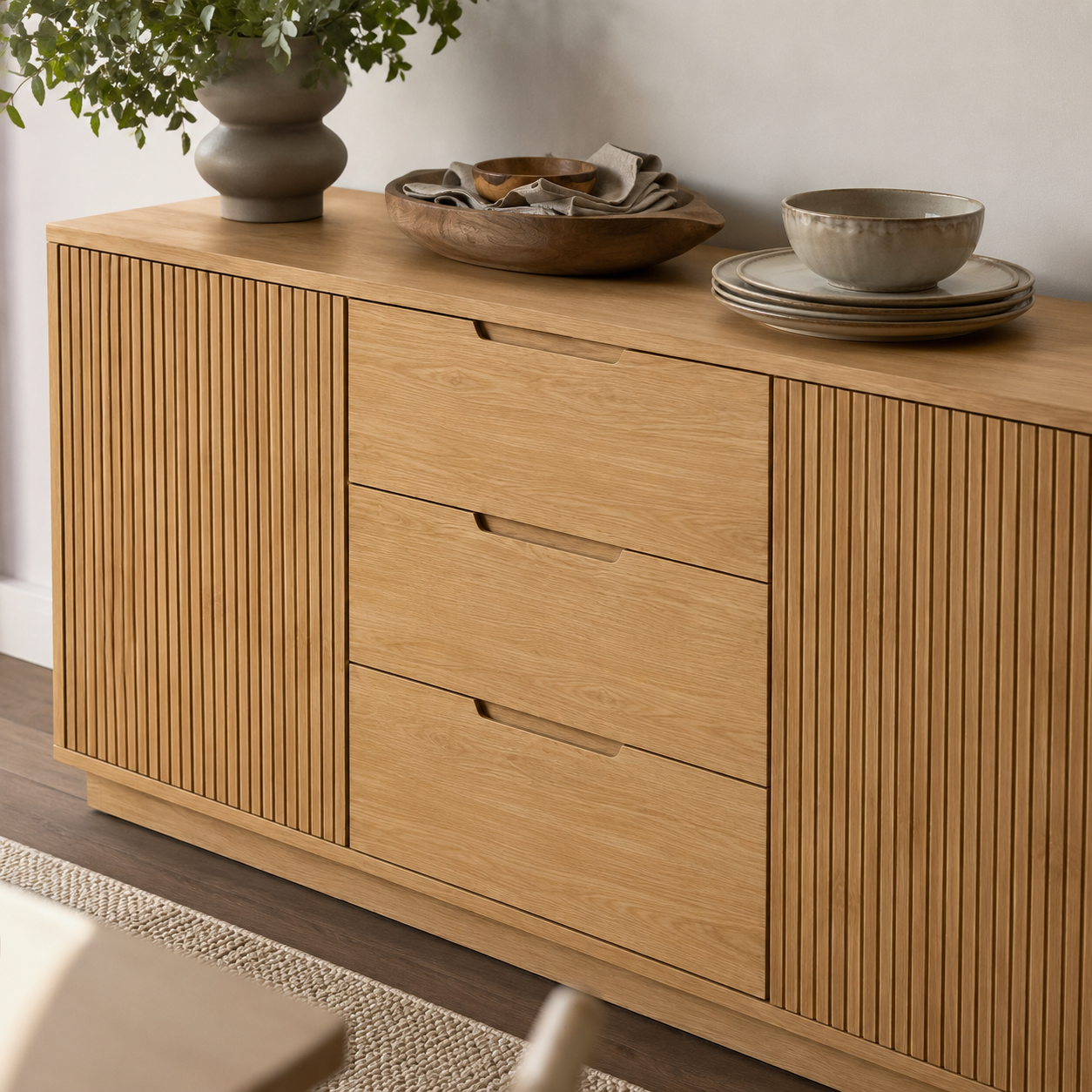 Sideboard Eiche Optik mit Rillenfront
