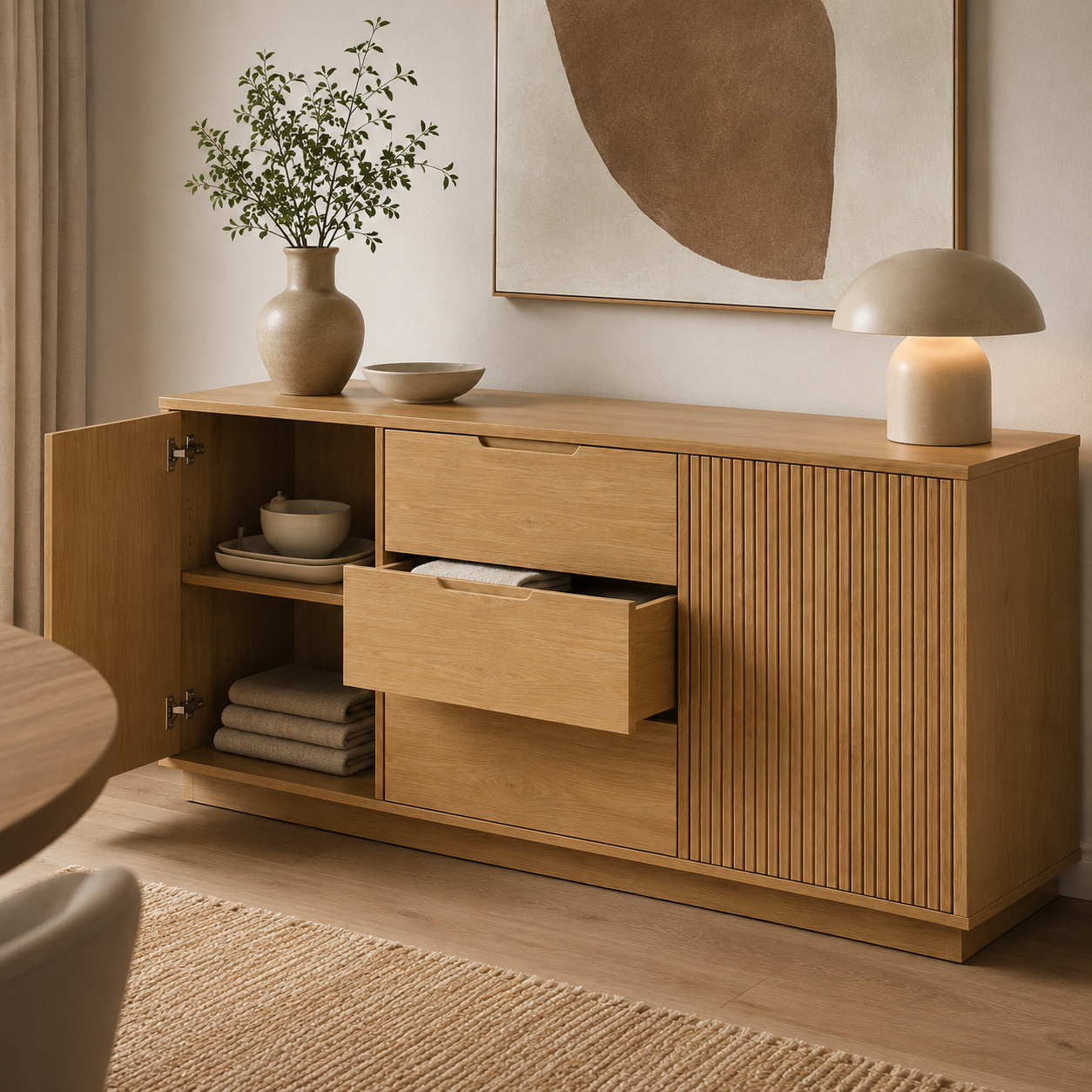 Sideboard Eiche Optik mit Rillenfront