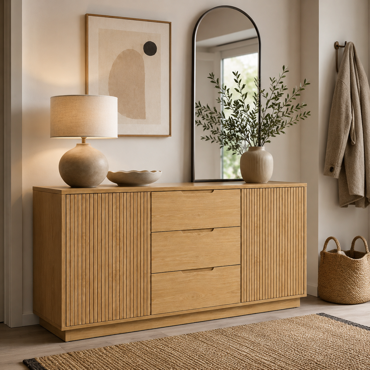 Sideboard Eiche Optik mit Rillenfront