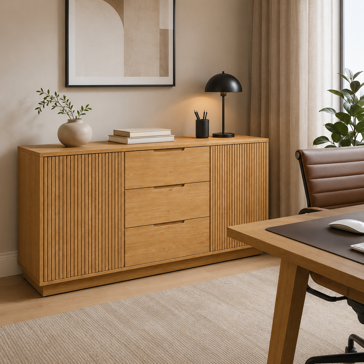 Sideboard Eiche Optik mit Rillenfront