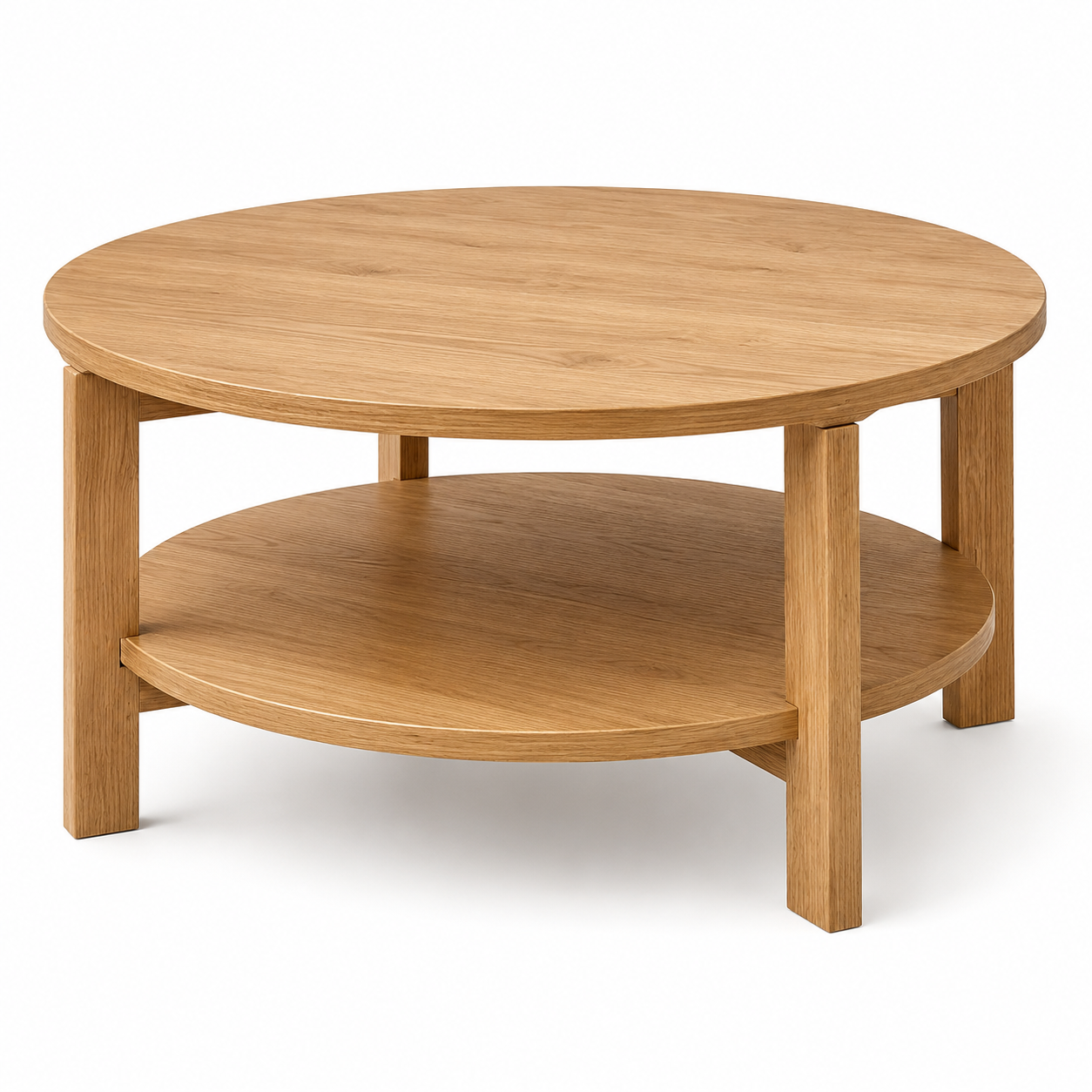 Runder Couchtisch Eiche Optik mit Ablage