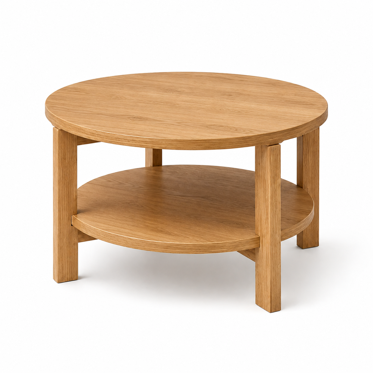 Runder Couchtisch Eiche Optik mit Ablage