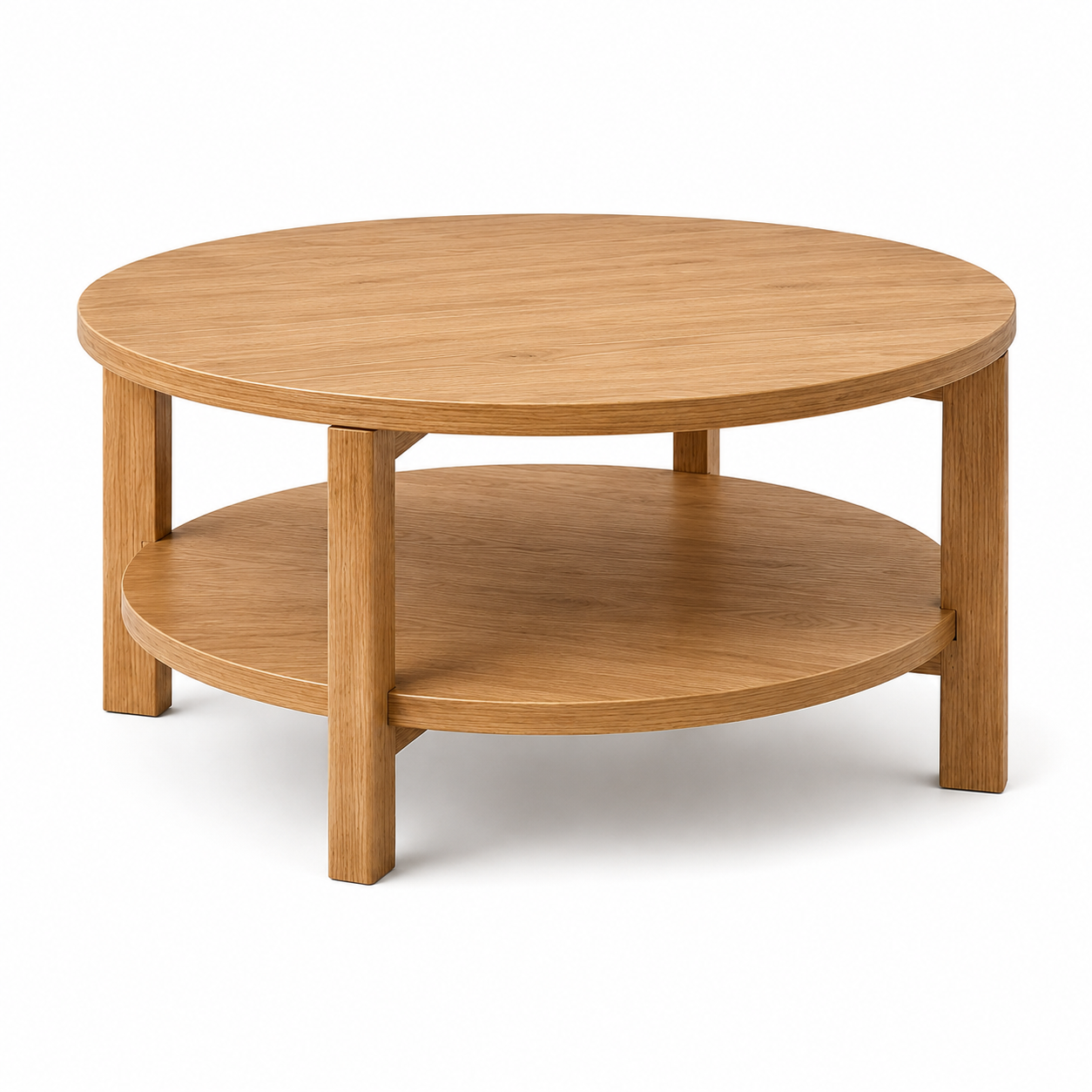 Runder Couchtisch Eiche Optik mit Ablage