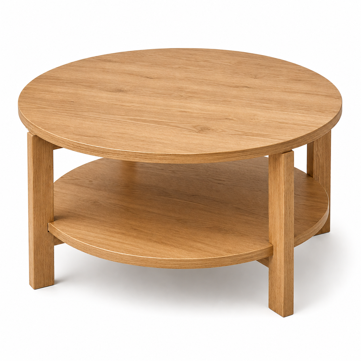Runder Couchtisch Eiche Optik mit Ablage