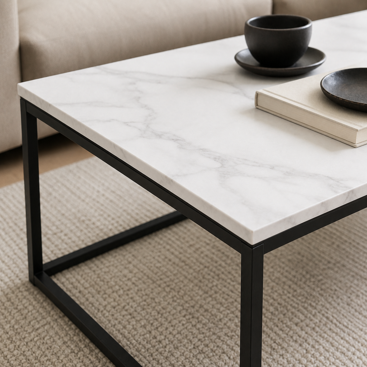 Couchtisch Marmoroptik 110 cm mit schlankem Gestell-SelviaWood