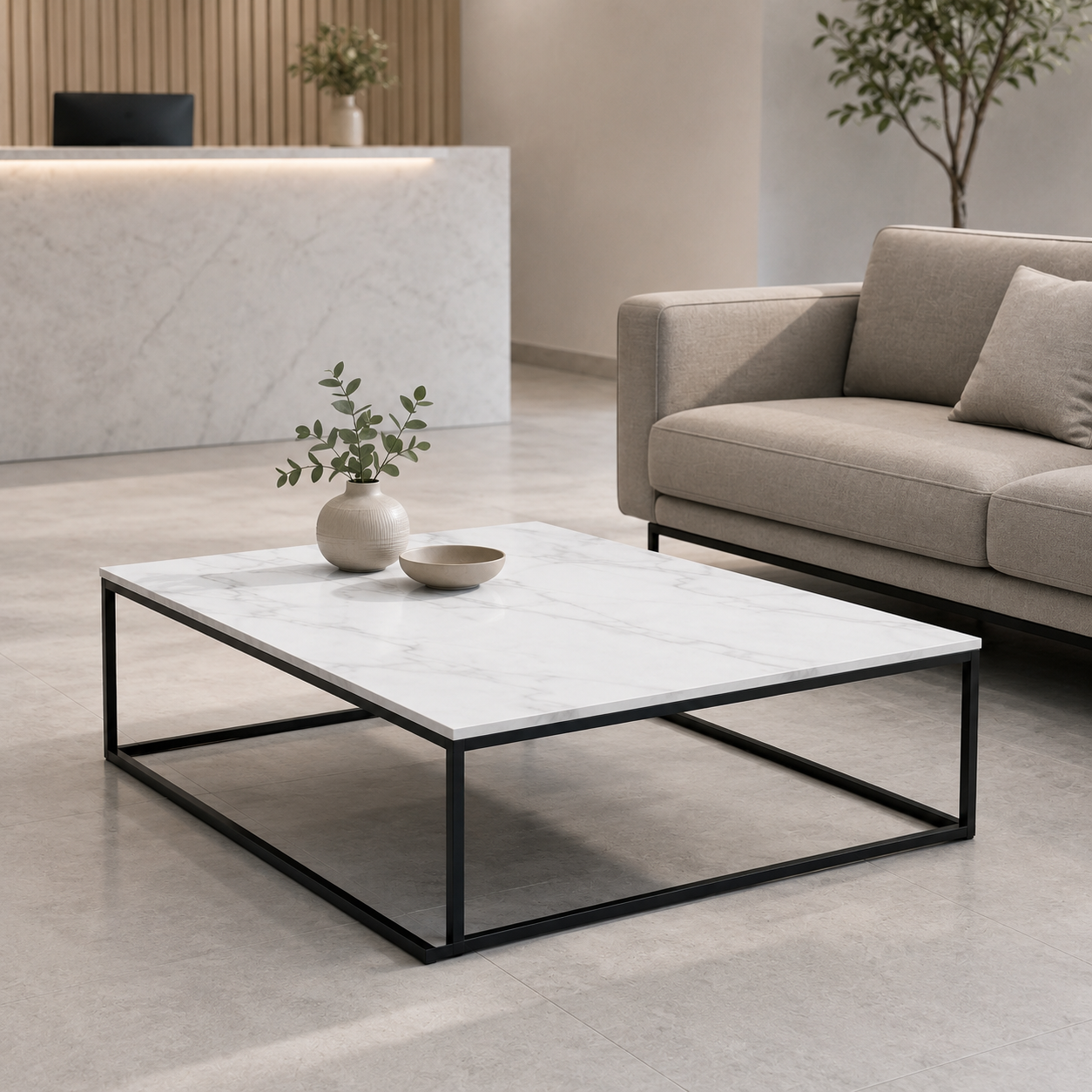 Couchtisch Marmoroptik 110 cm mit schlankem Gestell-SelviaWood