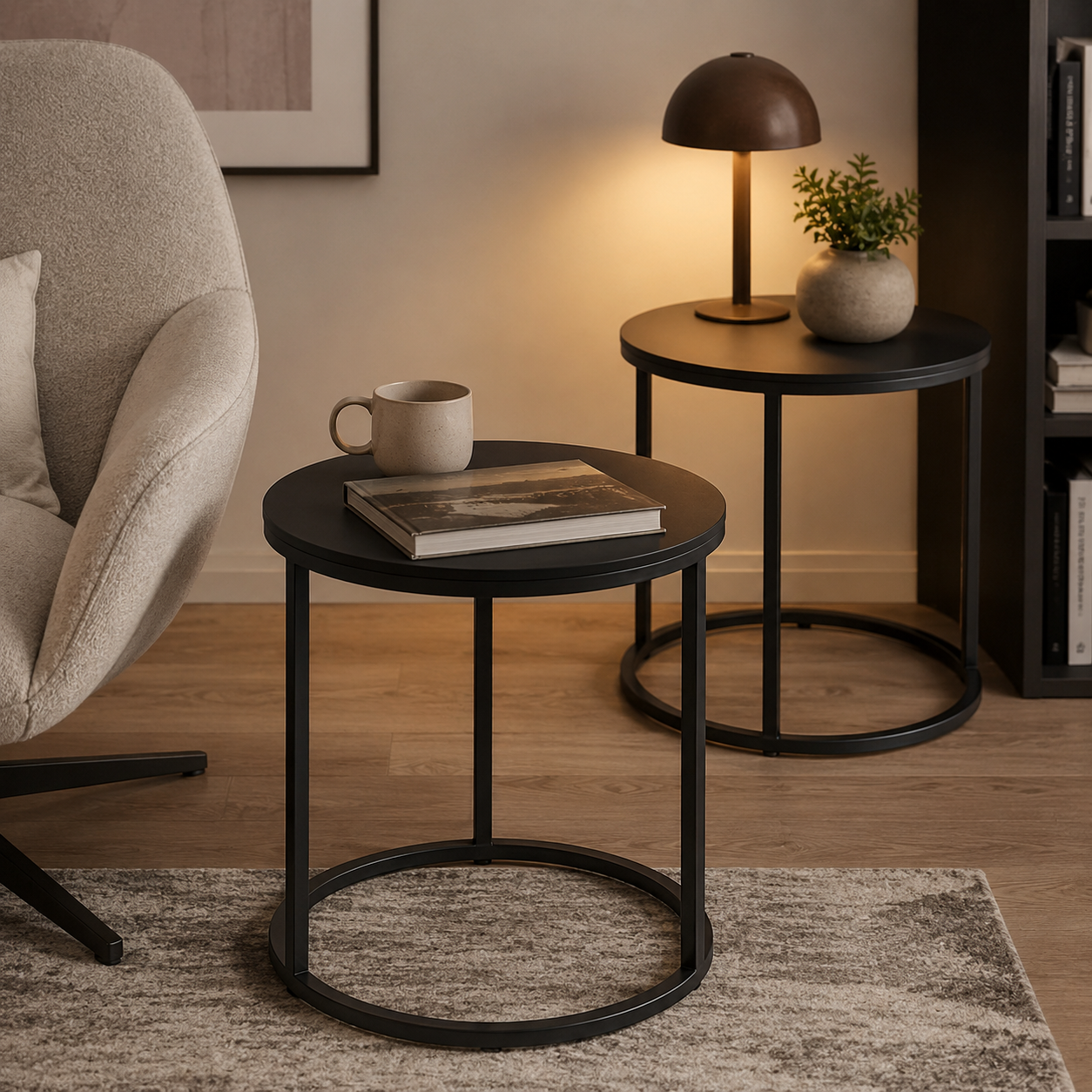 Couchtisch 2er-Set Schwarz Metall rund-SelviaWood