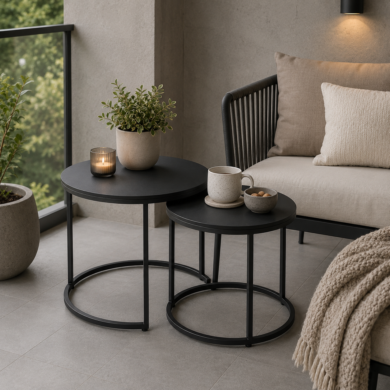 Couchtisch 2er-Set Schwarz Metall rund-SelviaWood
