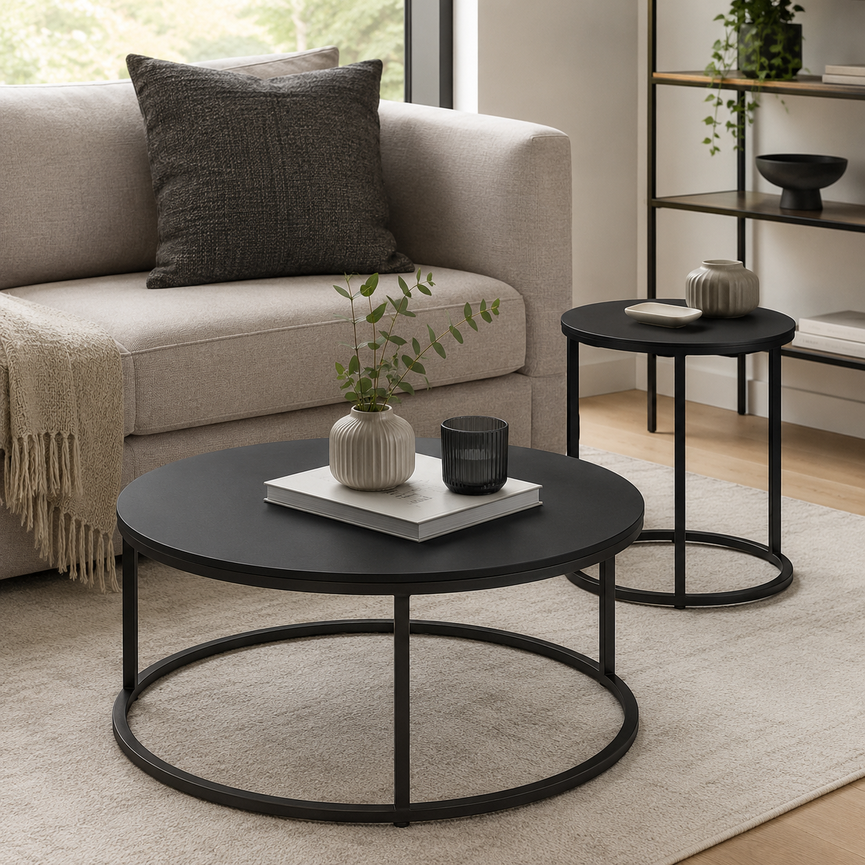 Couchtisch 2er-Set Schwarz Metall rund-SelviaWood