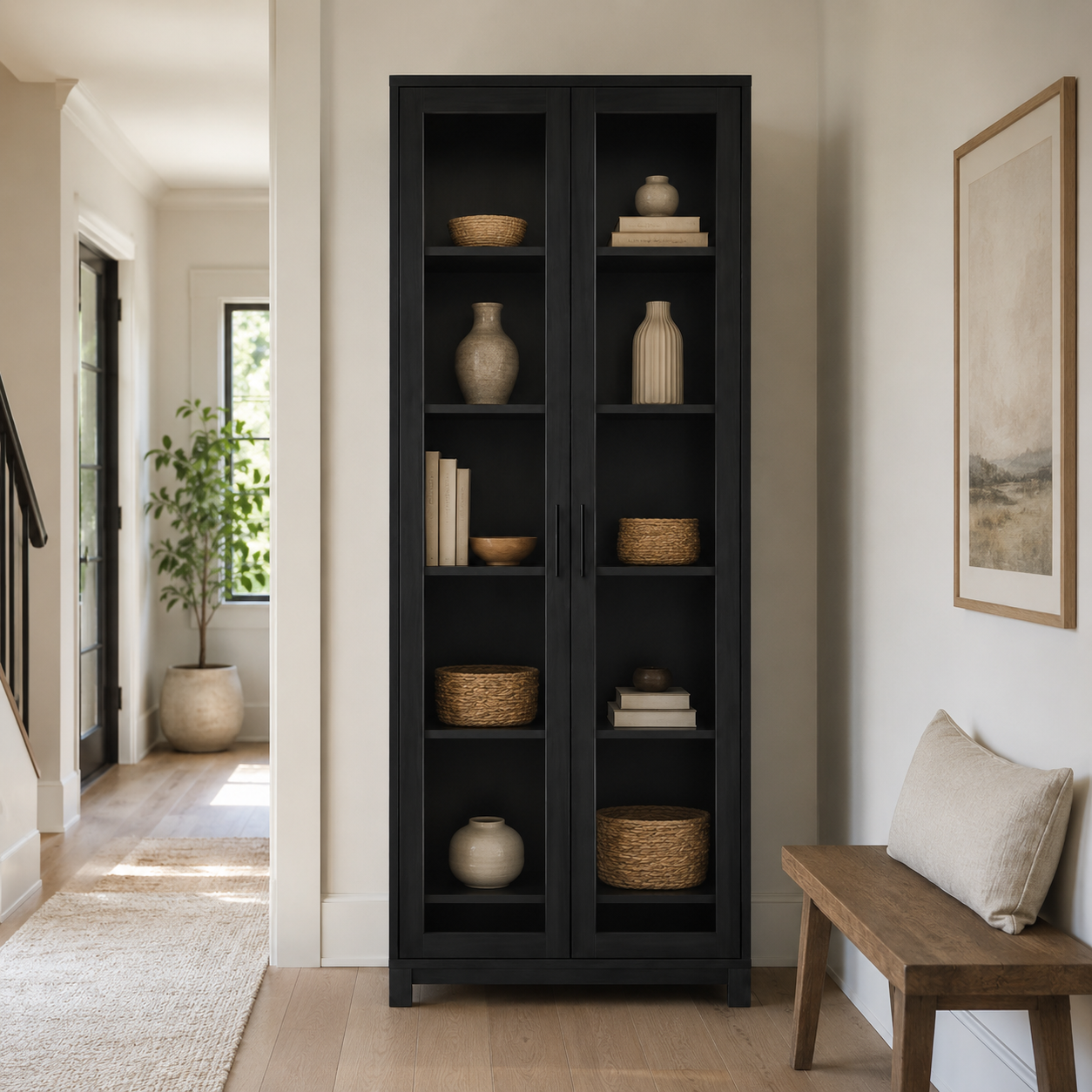Vitrine Schwarz 180 cm mit Glasfront